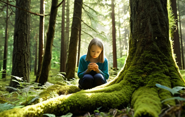 **Prompt:** A serene and immersive scene depicting diverse individuals of all ages engaged in "shinrin-yoku" (forest bathing) within a lush, ancient Polish forest. Soft sunlight filters through towering, verdant trees, illuminating a peaceful atmosphere. Focus on sensory details: a person gently touching moss, another deeply inhaling the forest air with closed eyes, a child curiously observing a mushroom. The image should convey deep psycho-emotional well-being, a sense of belonging, and a quiet retreat from digital overload. Realistic, tranquil, high detail.